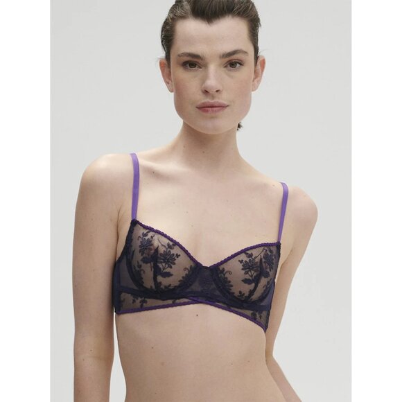 🆕SIMONE PERELE Adele Demi Lace Underwire Non-Padded Bra Midnight 32E #1C7330 - Picture 2 of 10